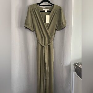 Monteau Olive Wrap Jumpsuit